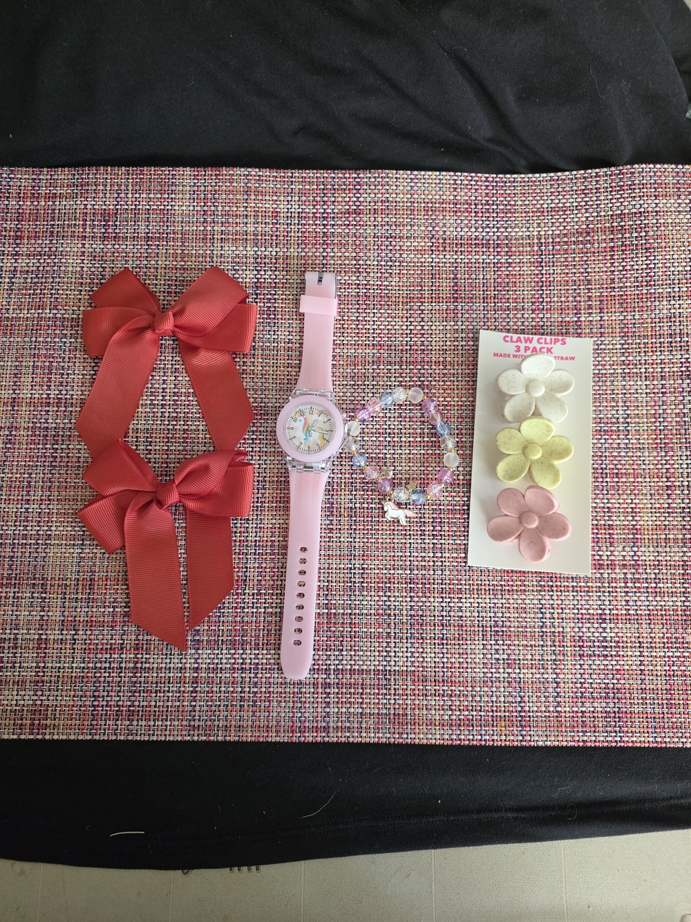 Kids Pink Silicone Watch with Matching Bracelet and Hair Accessories